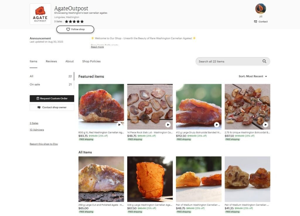 Agate Outpost Etsy Store Carnelian Agates for Sale Washington State 1024x737